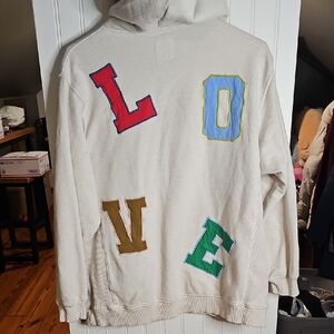 aerie Cream Hoodie with Colorful 'LOVE' Letter Patches